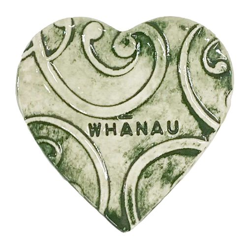 Borrowed Earth Kowhaiwhai Heart Large - Whanau Dark Green